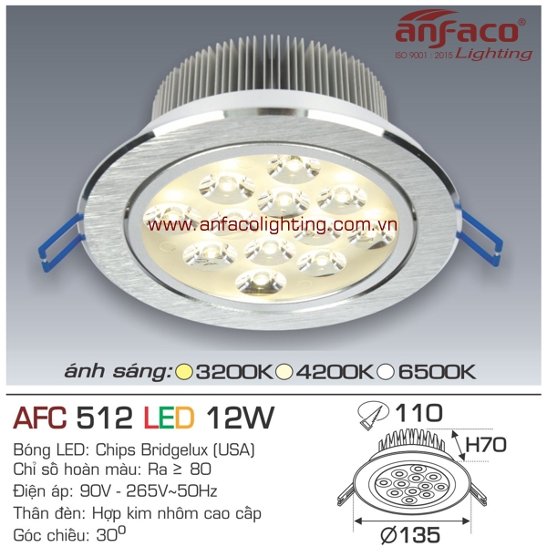 Đèn LED âm trần Anfaco AFC 512-12W