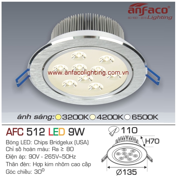 Đèn LED âm trần Anfaco AFC 512-9W