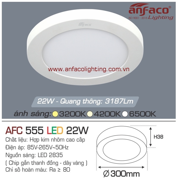 Đèn AFC 555 22W Anfaco LED panel tròn gắn nổi vỏ trắng