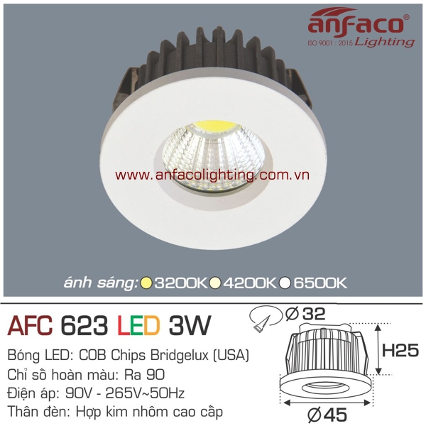 Đèn LED âm trần Anfaco AFC 623-3W