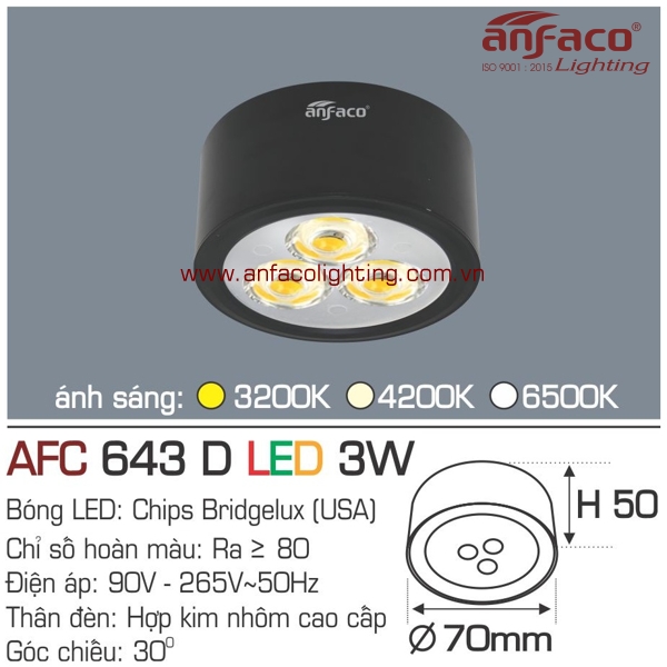 Đèn LED downlight gắn nổi Anfaco AFC 643D-3W