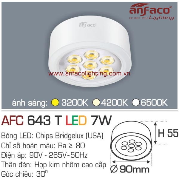 Đèn LED downlight gắn nổi Anfaco AFC 643T-7W