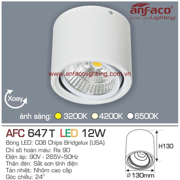 Đèn LED downlight gắn nổi Anfaco AFC 647T-12W