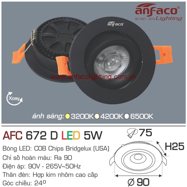 Đèn LED âm trần Anfaco AFC 672D-5W