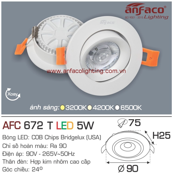 Đèn LED âm trần Anfaco AFC 672T-5W