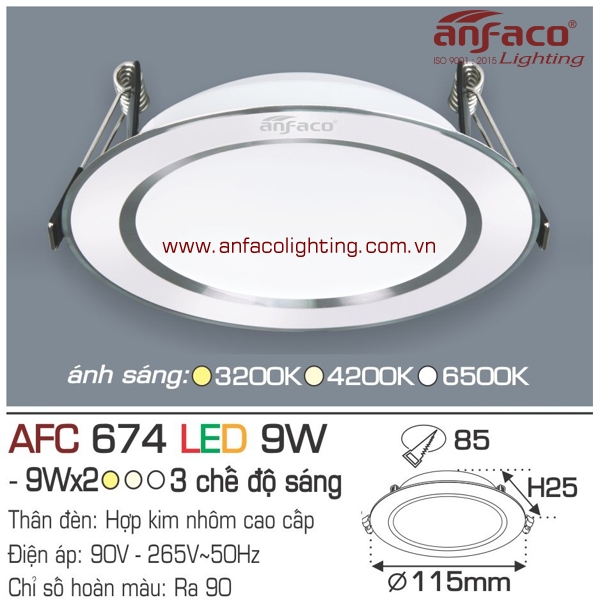 Đèn LED âm trần Anfaco AFC 674-9W