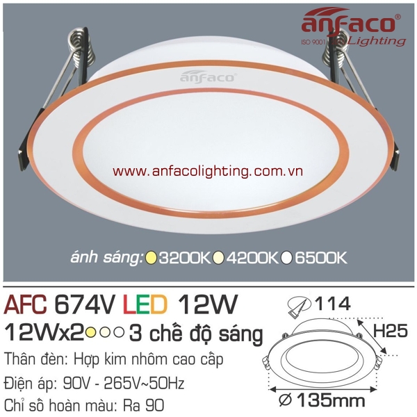 Đèn LED âm trần Anfaco AFC 674V-12W