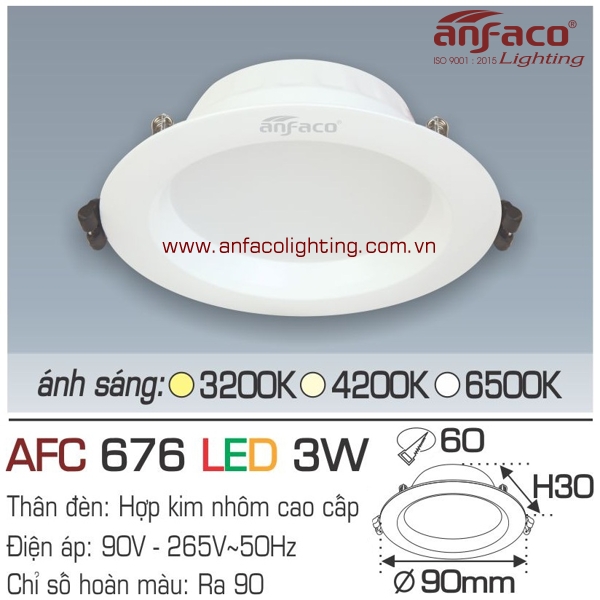Đèn LED âm trần Anfaco AFC 676-3W