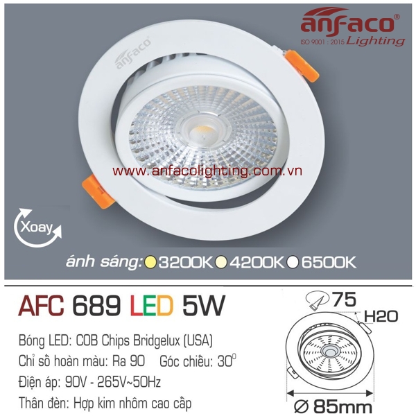 Đèn LED âm trần Anfaco AFC 689-5W