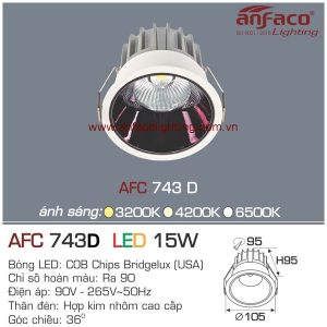 Đèn AFC 743D 15W Anfaco LED downlight âm trần chóa đen