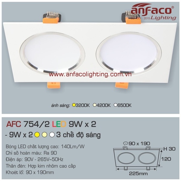 Đèn LED âm trần Anfaco AFC 754/2-9Wx2