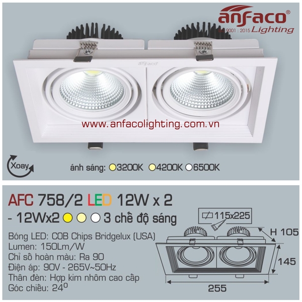 Đèn LED âm trần Anfaco AFC 758/2-12Wx2