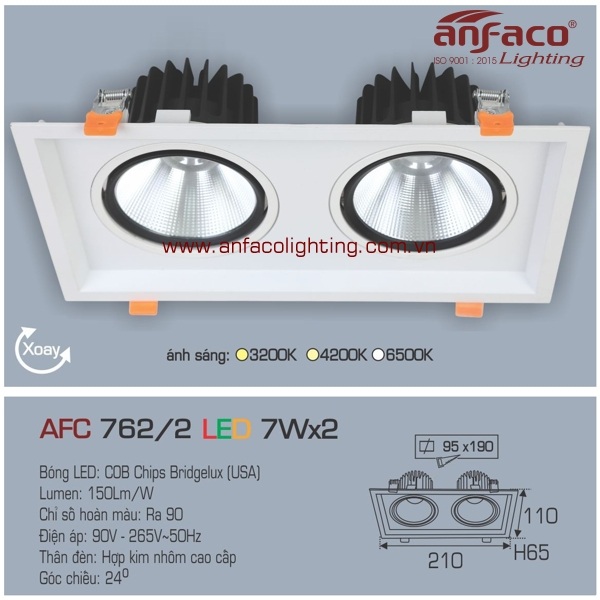 Đèn LED âm trần Anfaco AFC 762/2-7Wx2
