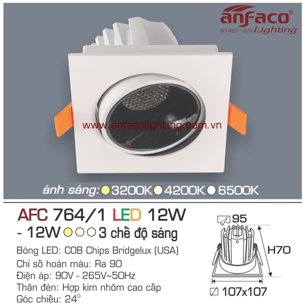 Đèn LED âm trần Anfaco AFC 764/1-12W