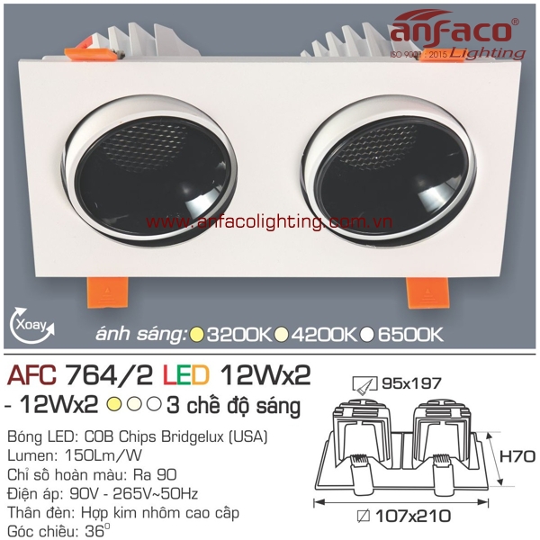 Đèn LED âm trần Anfaco AFC 764/2-12Wx2