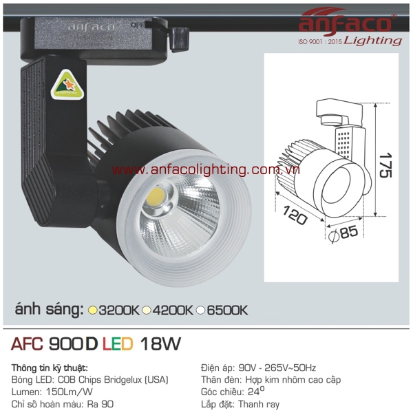 Đèn LED tiêu điểm Anfaco AFC 900D-18W gắn ray