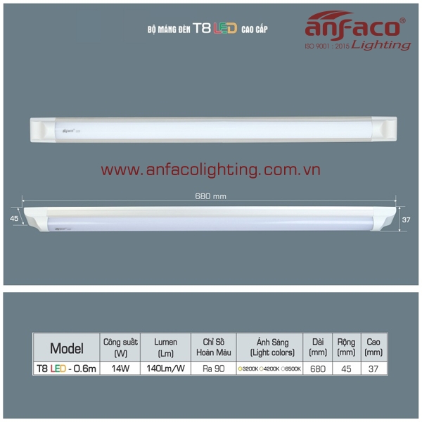 Đèn LED Anfaco T8 0m6 14W