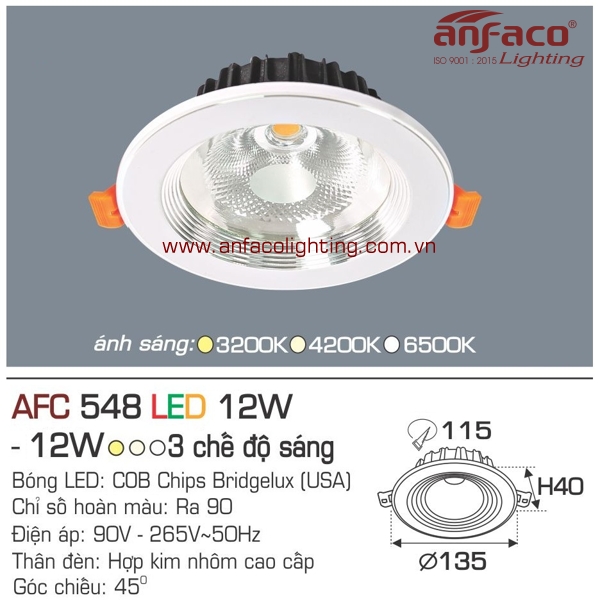 Đèn LED âm trần Anfaco AFC 548-12W