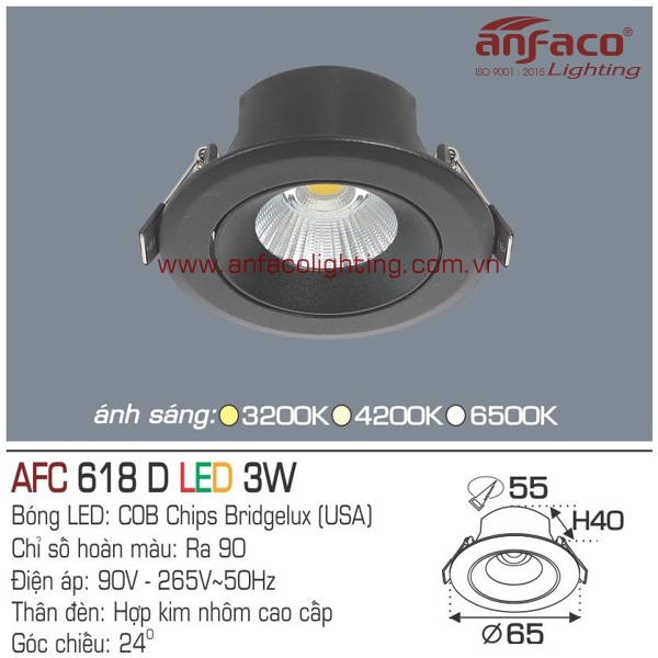 Đèn LED âm trần Anfaco AFC 618D-3W