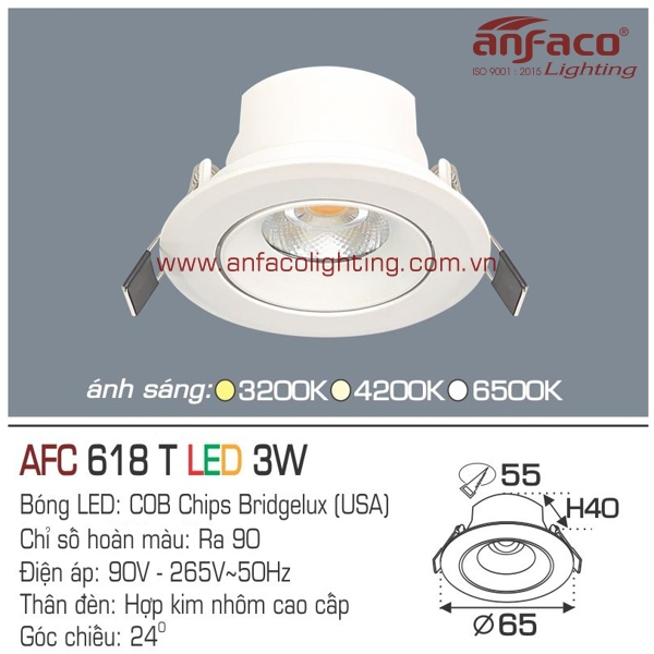 Đèn LED âm trần Anfaco AFC 618T-3W