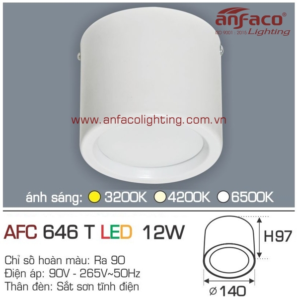 Đèn LED downlight gắn nổi Anfaco AFC 646T-12W