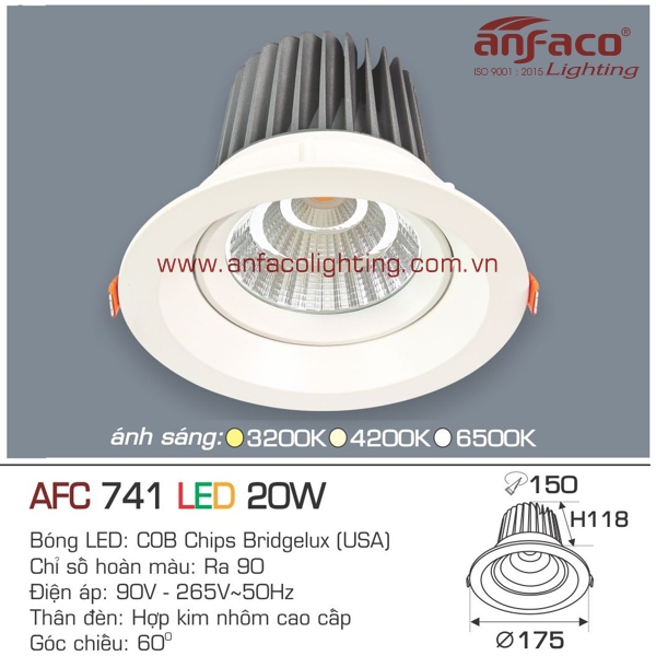 Đèn LED âm trần Anfaco AFC 741-20W