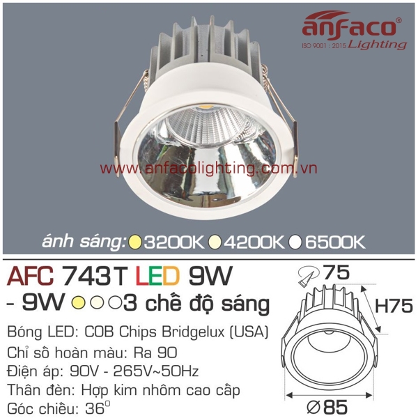 Đèn LED âm trần Anfaco AFC 743T-9W