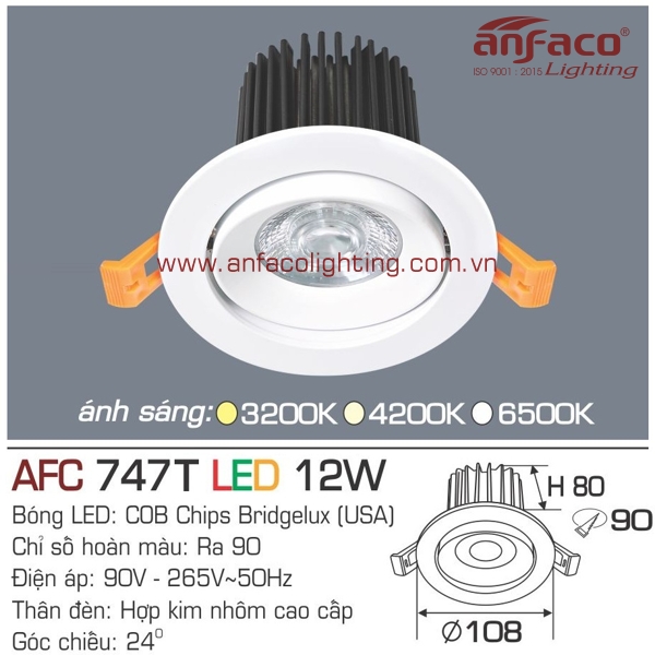 Đèn LED âm trần Anfaco AFC 747T-12W