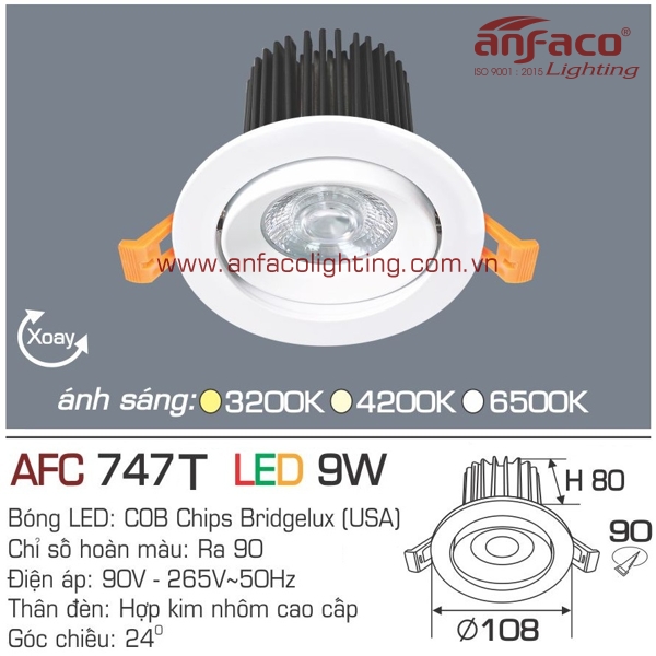 Đèn LED âm trần Anfaco AFC 747T-9W