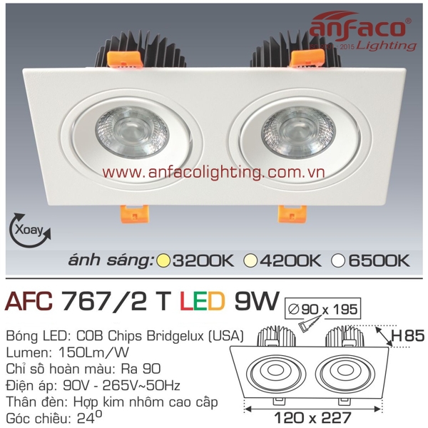 Đèn LED âm trần Anfaco AFC 767/2T-9W