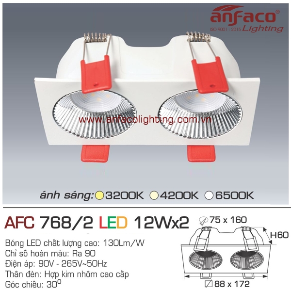 Đèn LED âm trần Anfaco AFC 768/2-12Wx2