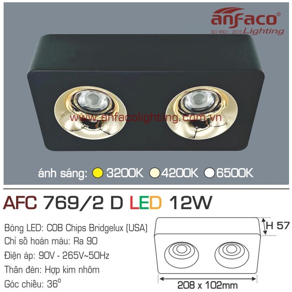 Đèn LED downlight gắn nổi Anfaco AFC 769/2D-12Wx2