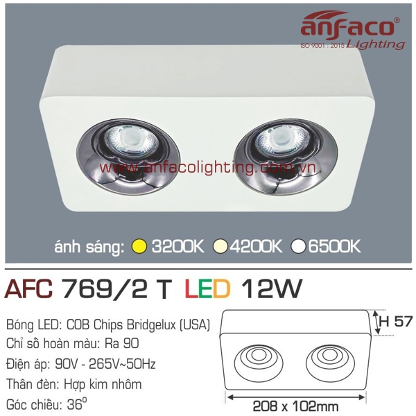 Đèn LED downlight gắn nổi Anfaco AFC 769/2T-12Wx2