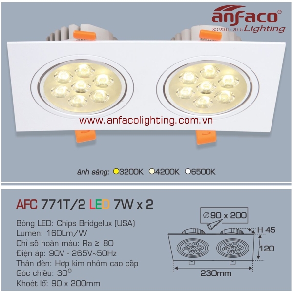 Đèn LED âm trần Anfaco AFC 771/2T-7Wx2