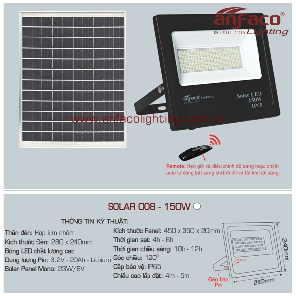 đèn led solar anfaco 008-150w