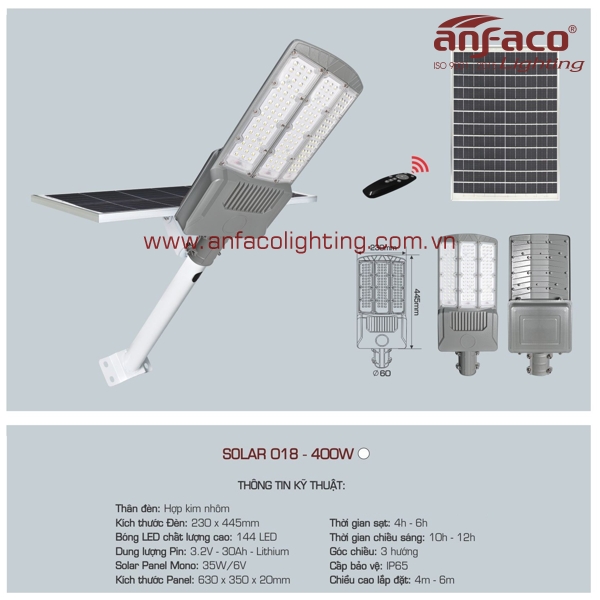 đèn đường solar led anfaco 018-400w