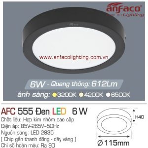 Đèn AFC 555D 6W Anfaco LED panel tròn gắn nổi vỏ đen
