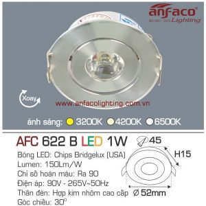 Đèn AFC 622B 1W Anfaco LED downlight âm trần Mini gắn tủ vỏ bạc