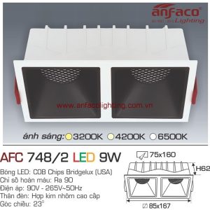 Đèn AFC 748/2-9W Anfaco LED downlight âm trần vuông đôi vỏ trắng